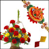 Fancy Rakhi(single) + Yellow and Red Carnations or Roses Basket - Click here to View more details about this Product